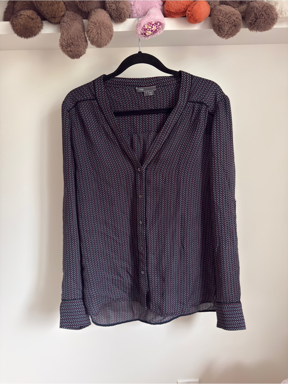 Vince Mini Geo Print 100% Silk Blouse – Size L